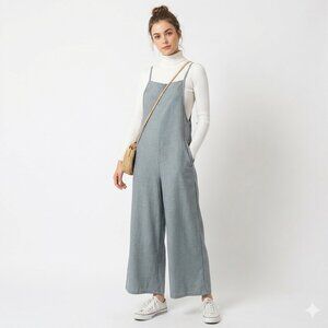 *Grey Wide Leg Pinafore Jumpsuit with Adjustable Straps & Pockets